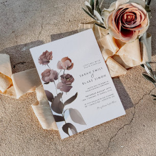 Faire-part de mariage à motif floral burgundy et r