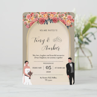 Faire-part de mariage à motif floral doré élégant
