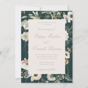 Faire-part de mariage à motif floral Émeraude & Cr