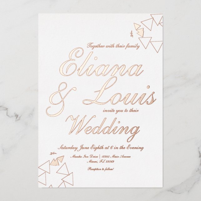 Faire-part de mariage à motif géométrique en écrit (Recto)