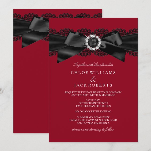 Faire-part de mariage à nœud papillon perle rouge  (Devant / Derrière)
