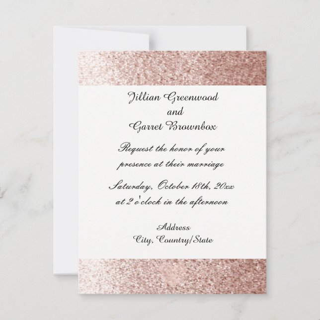 Faire-part de mariage à paillettes en faux or rose (Devant)