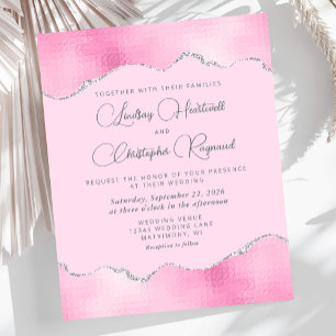 Faire-part de mariage à paillettes rose argenté