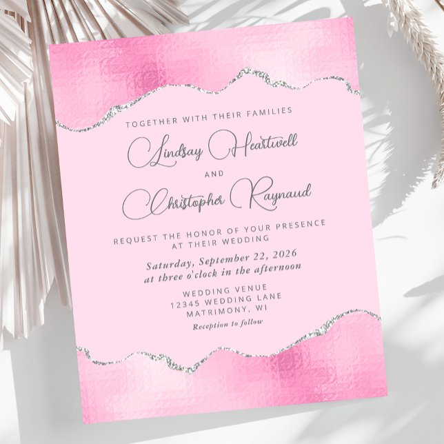 Faire-part de mariage à paillettes rose argenté (Créateur téléchargé)