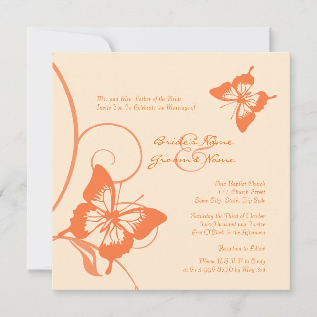 Faire-part de mariage à papillon orange (Devant)