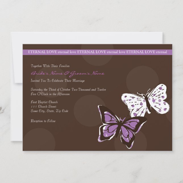 Faire-part de mariage à papillon pourpre et Brown (Devant)