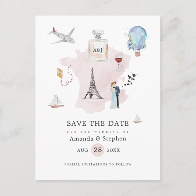 Faire-part de mariage à Paris aquarelle (Devant)