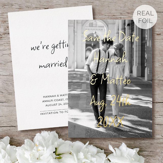 Faire-part de mariage à photo chic avec feuille d' (Créateur téléchargé)