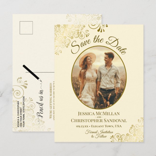 Faire-part de mariage à photo ovale en dentelle do (Devant / Derrière)