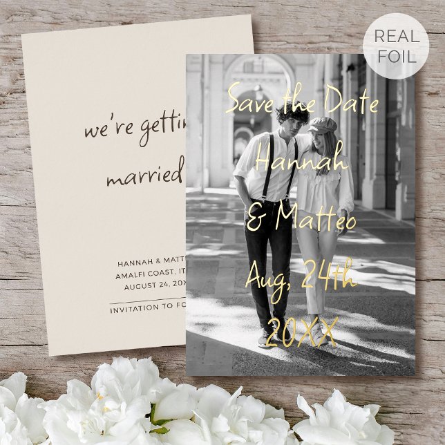 Faire-part de mariage à photo tendance avec feuill (Créateur téléchargé)