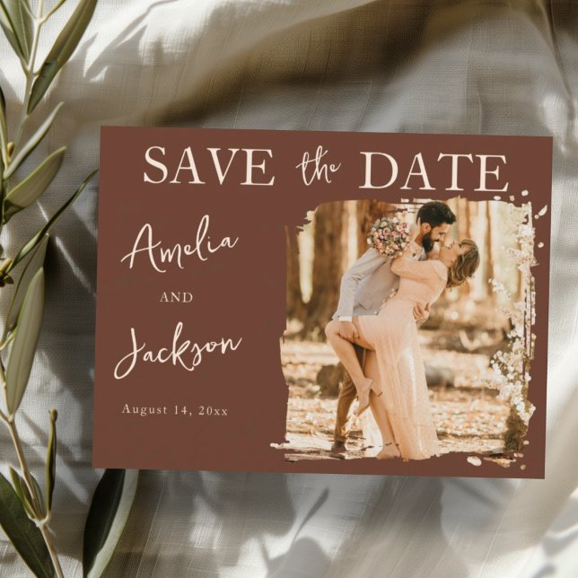 Faire-part de mariage à photo unique Boho Terracot (Créateur téléchargé)