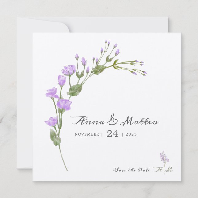 Faire-part de mariage à plat floral lilac minimali (Devant)