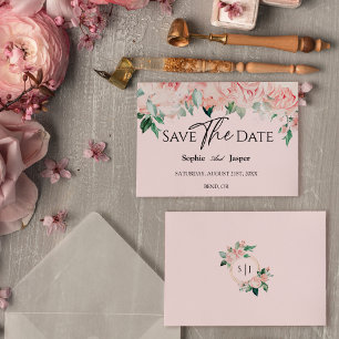 Faire-part de mariage à plat rose floral blush Sav