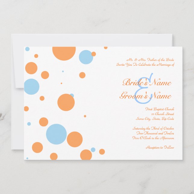 Faire-part de mariage à points Polka orange et ble (Devant)