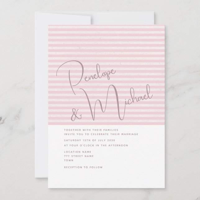 Faire-part de mariage à rayure rose minimale (Devant)