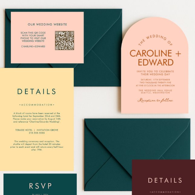 Faire-part de mariage à rayures à arc rétro (Créateur téléchargé)