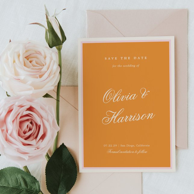 Faire-part de mariage à rayures rose orange (Créateur téléchargé)