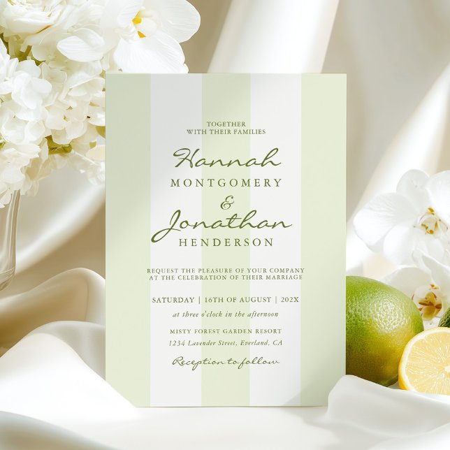 Faire-part de mariage à rayures vert olive (Créateur téléchargé)