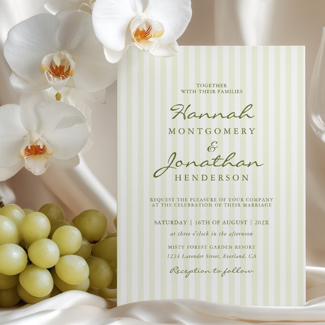Faire-part de mariage à rayures vert olive (Créateur téléchargé)