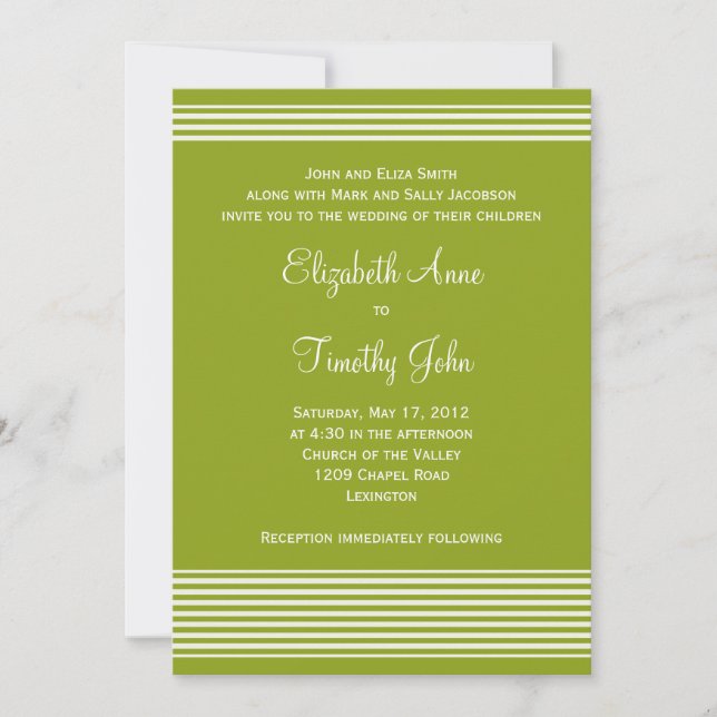 Faire-part de mariage à rayures vertes et blanches (Devant)