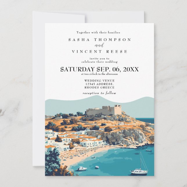 Faire-part de mariage à Rhodes Grèce Rétro (Devant)