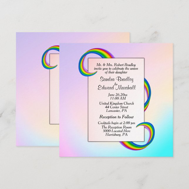 Faire-part de mariage à ruban arc-en-ciel (Devant / Derrière)