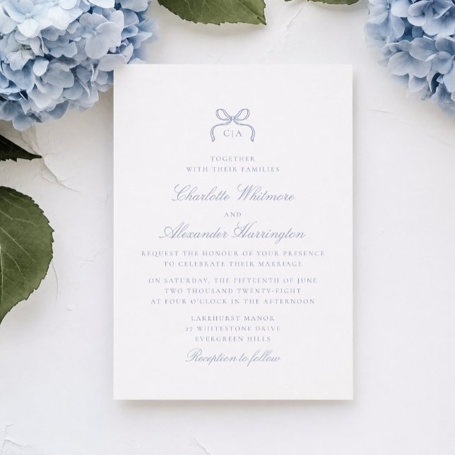 Faire-part de mariage à ruban bleu capricieux (Créateur téléchargé)