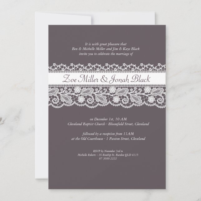 Faire-part de mariage à ruban en dentelle (Devant)
