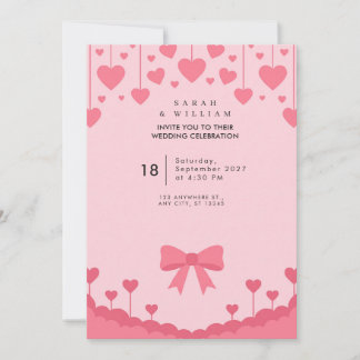 Faire-part de mariage à ruban pastel et coeurs ros
