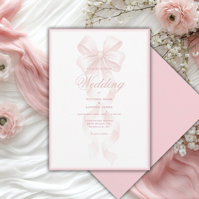 Faire-part de mariage à ruban rose élégant (Créateur téléchargé)
