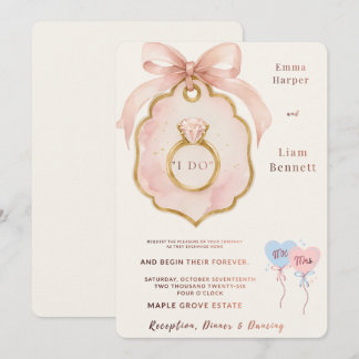 Faire-part de mariage à ruban rose élégant | Modif