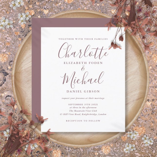 Faire-Part de Mariage à Script Mauve Simple Budget (Budget Simple Mauve Script Wedding Invitation)