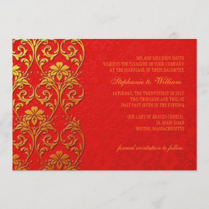 Faire-part de mariage à spirale rouge et or