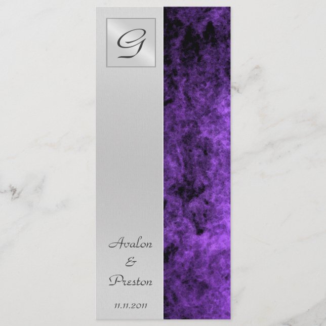 Faire-part de mariage à texture violet avec monogr (Devant)