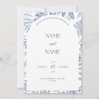 faire-part de mariage à thème bleu fleuri