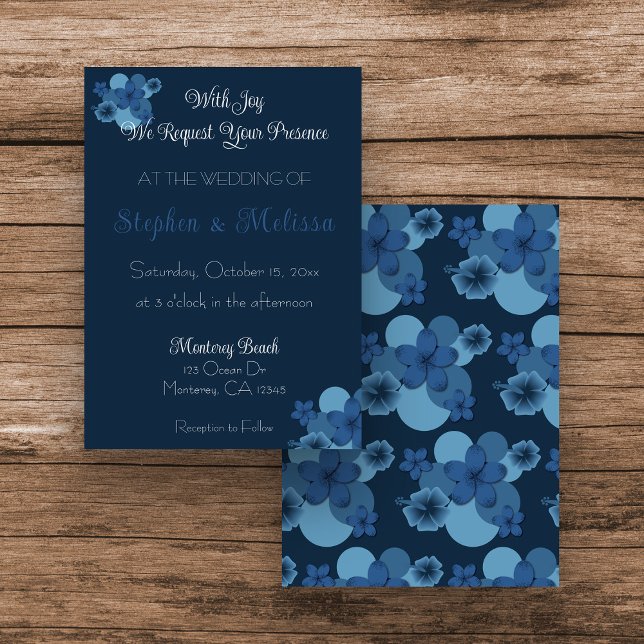 Faire-part de mariage à thème bleu tropical de la  (Navy Tropical Flower Wedding Invitation)