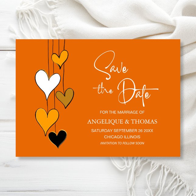Faire-part de mariage à thème de cœur orange (Créateur téléchargé)