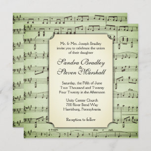 Faire-part de mariage à thème de musique vert