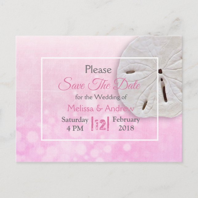 Faire-part de mariage à thème Dollar de sable rose (Devant)