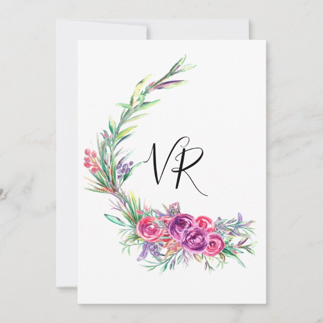 Faire-part de mariage à thème floral violet aquare (Devant)