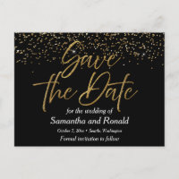 Faire-part de mariage à thème paillettes noir et o