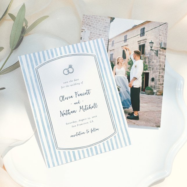 Faire-Part de Mariage à Thème Rayures Bleues Rétro (Créateur téléchargé)