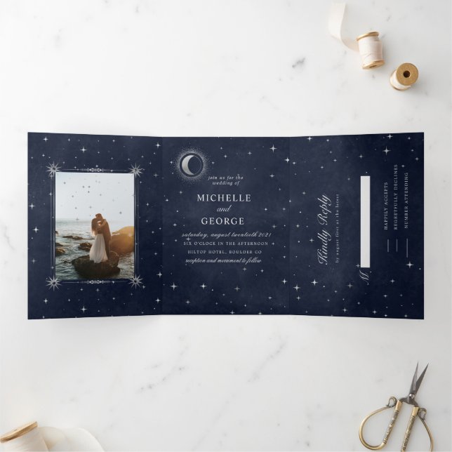 Faire-part de mariage à trois volets céleste de lu (Intérieur)