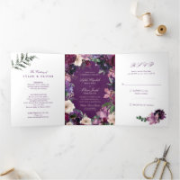 Faire-part de mariage à trois volets floraux pourp