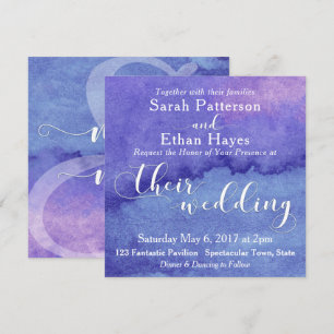 Faire-part de mariage à typographie blanche et aqu