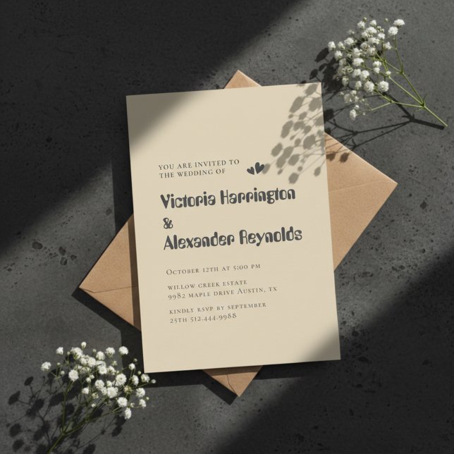 Faire-part de mariage à typographie crème minimali (minimal invite)
