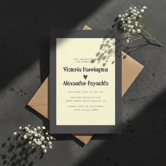 Faire-part de mariage à typographie crème minimali (Modern wedding invitation design with elegant typography and a clean, timeless romantic layout.)