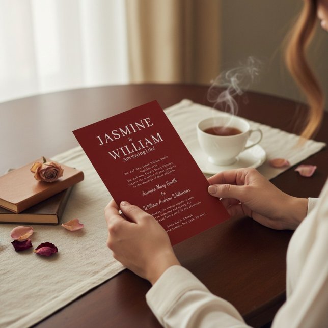 Faire-part de mariage à typographie formelle rouge (Créateur téléchargé)