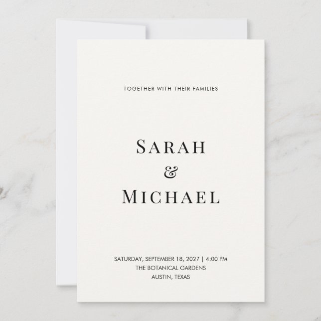 Faire-part de mariage à typographie moderne minima (Devant)