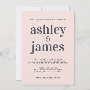 Faire-part de mariage à typographie rose tendre